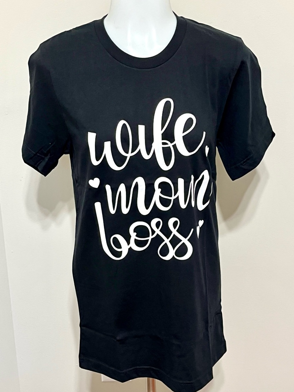 Handmade Heat Transfer Vinyl Wife Mom Boss T-Shirt - Black
